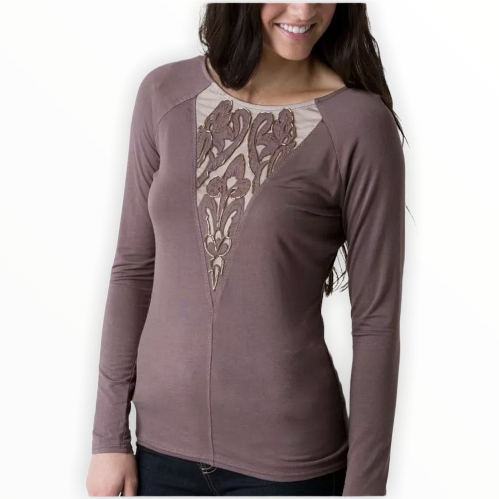 BKE Boutique Womens XS Top‎ Mauve Brown Embroidered Mesh V-Back BTQRN15271